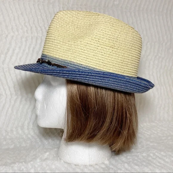 San Diego Hat Straw Fedora Blue Brim Star Adjustable Band - Picture 1 of 14